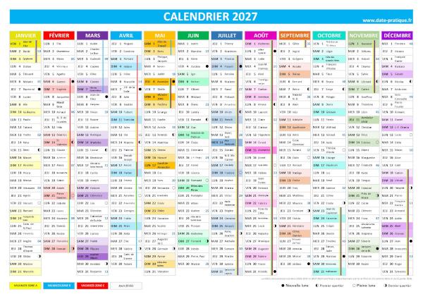 calendrier 2027 avec numéros de semaine.