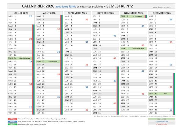 Calendrier Semestriel 2026 Consulter T l charger En Pdf Et Imprimer