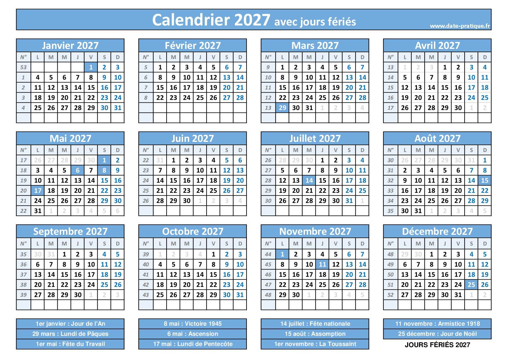 Jours F ri s 2027 En France Mois Dates Et Calendrier