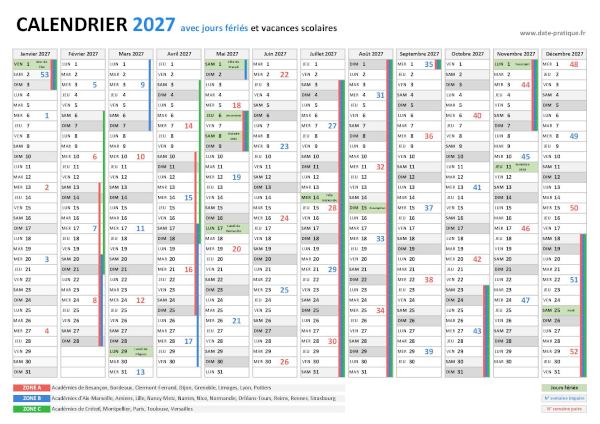  Calendrier 2027 Imprimer Date pratique fr