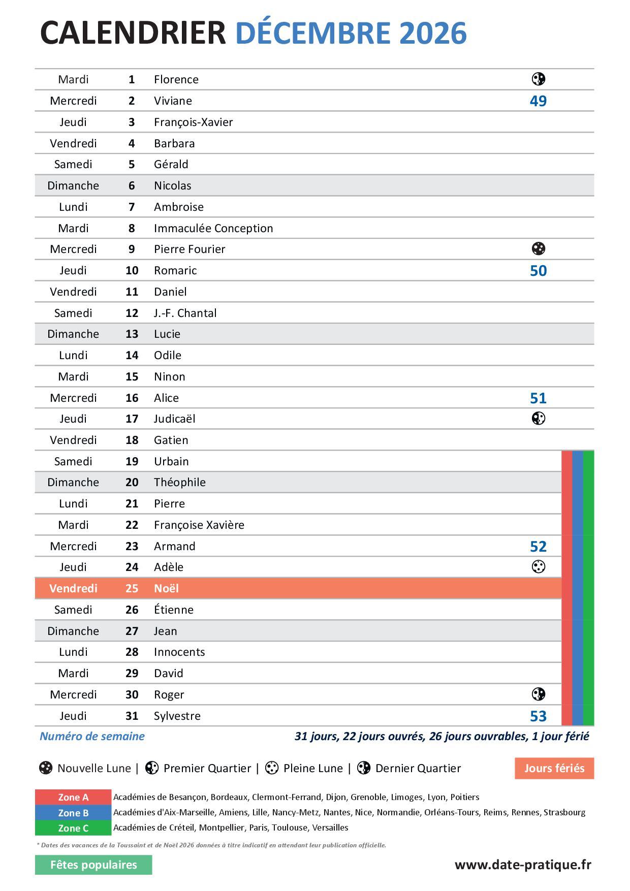  Calendrier D cembre 2026 T l charger En PDF Et Imprimer Gratuitement