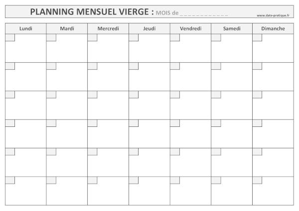 Planning mensuel vierge à imprimer.