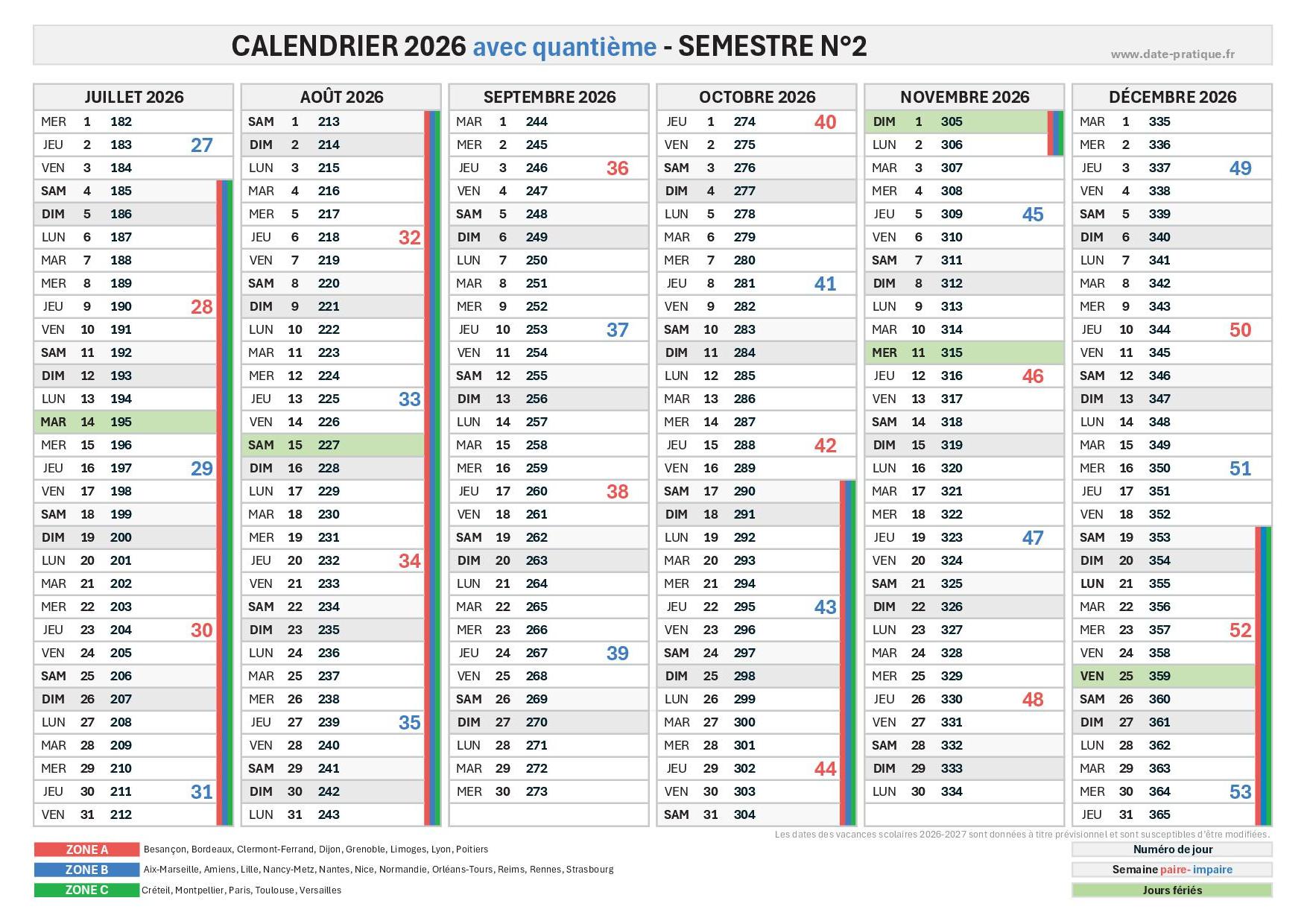 Calendrier Semestriel 2026 Consulter T l charger En Pdf Et Imprimer