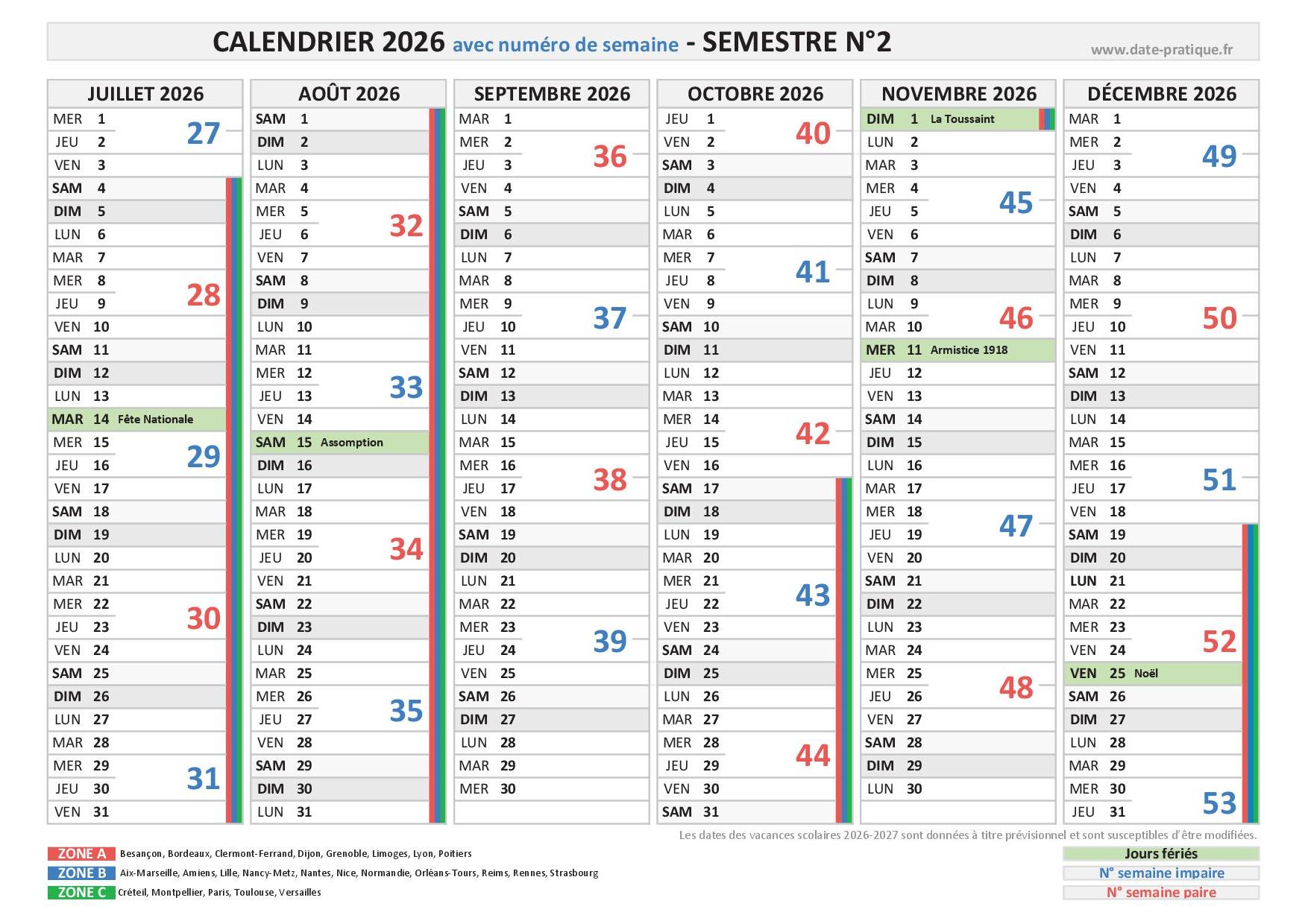 Calendrier Semestriel 2026 Consulter T l charger En Pdf Et Imprimer