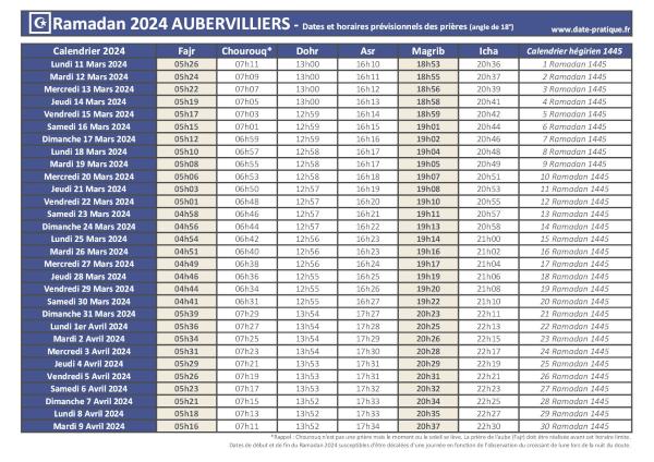 Ramadan 2024 : dates, calendrier et heures des prières pour la ville d'Aubervilliers