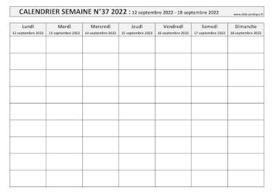 Calendrier pour la semaine 37 2022 à imprimer.
