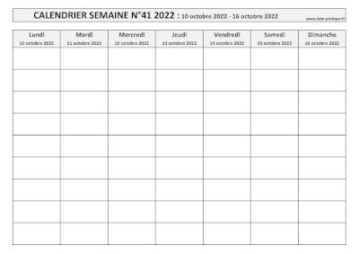 Calendrier pour la semaine 41 2022 à imprimer.