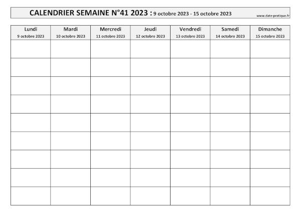 Calendrier pour la semaine 41 2023 à imprimer.