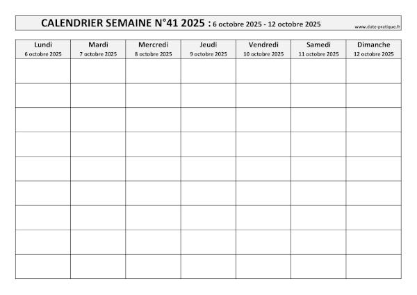 Calendrier pour la semaine 41 2025 à imprimer.
