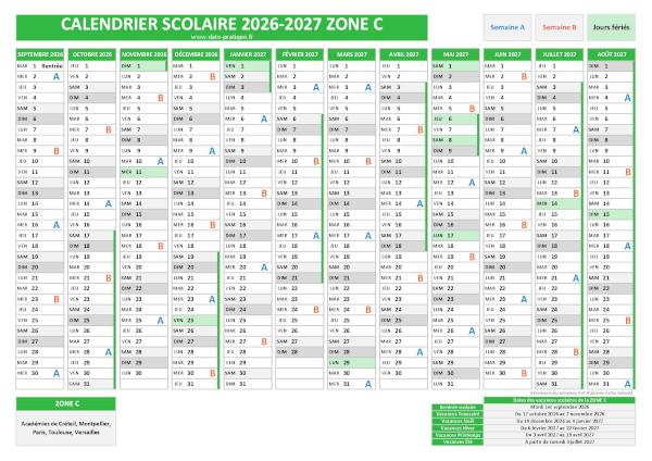 Calendrier Scolaire 2026 2027 De La Zone C Dates Des Vacances 